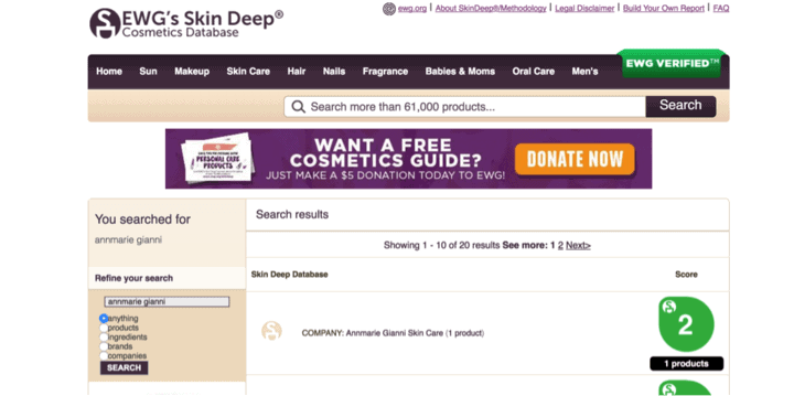 EWG's Skin Deep Database